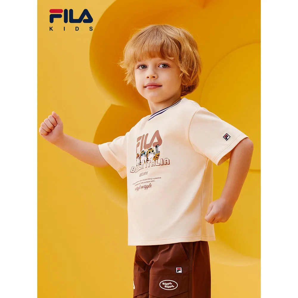 (105-130cm) FILA Kids xWiggleWiggle Summer Short Sleeve T-shirt for Boys / Girls in Almond Light Khaki