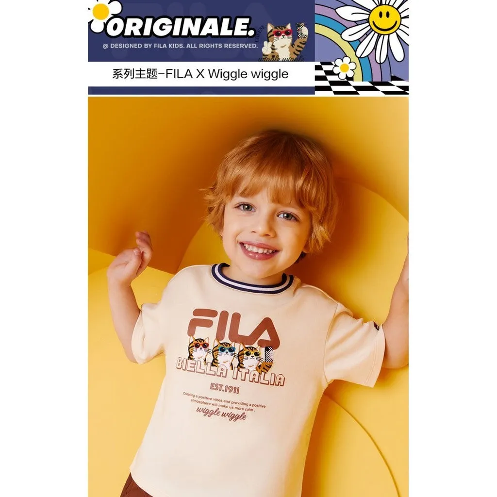 (105-130cm) FILA Kids xWiggleWiggle Summer Short Sleeve T-shirt for Boys / Girls in Almond Light Khaki