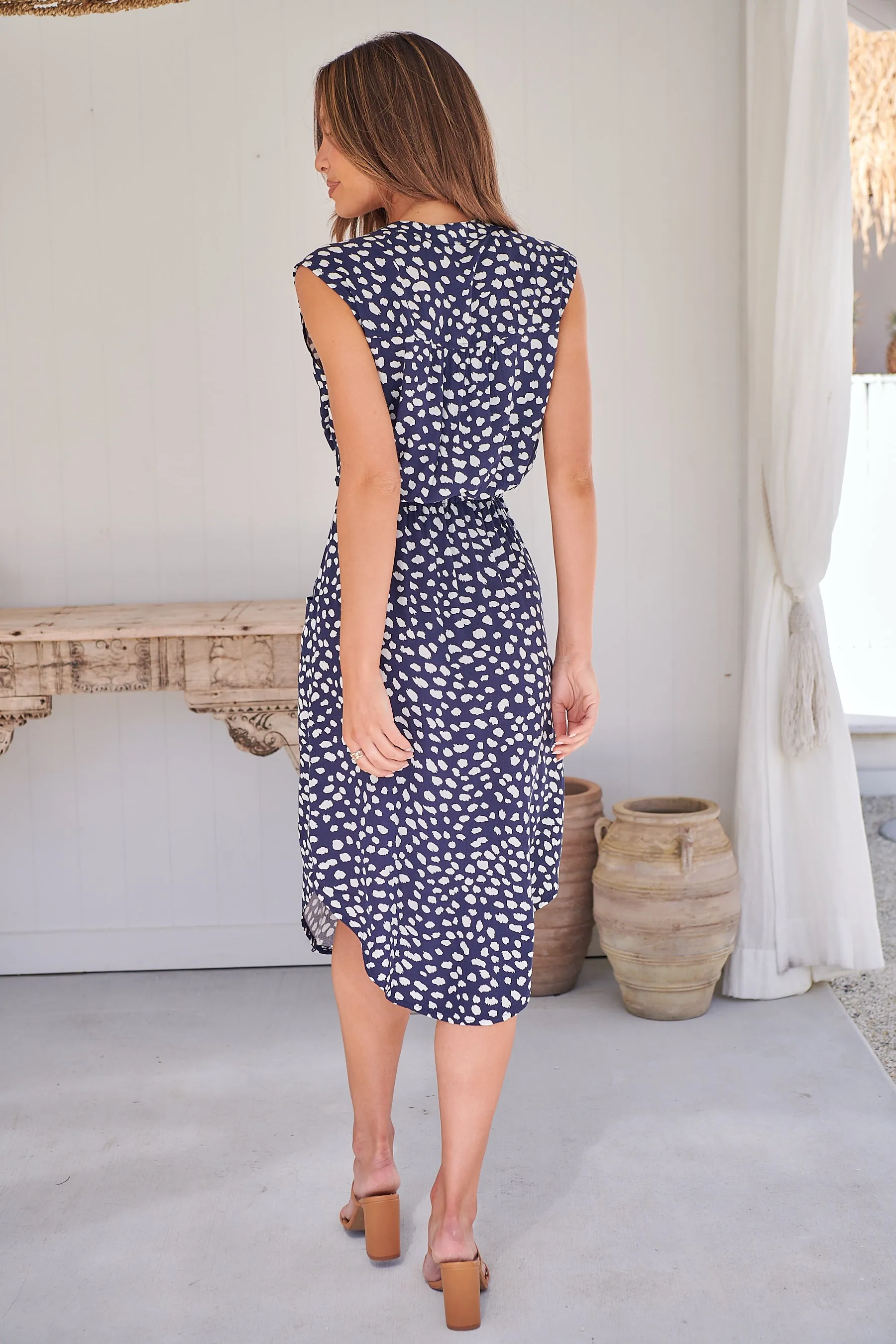 Alma Navy/White Midi Zip Front Dress