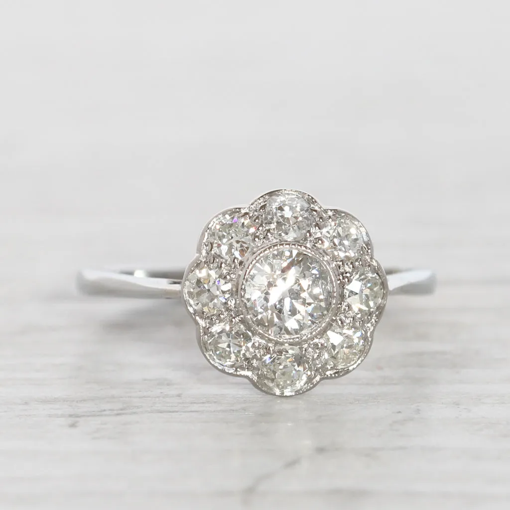 Art Deco 1.30 Carat Old European Cut Diamond Daisy Cluster