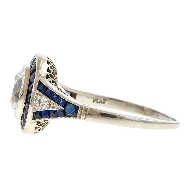 Art Deco Style Engagement Ring, Old Mine 1.18ct.