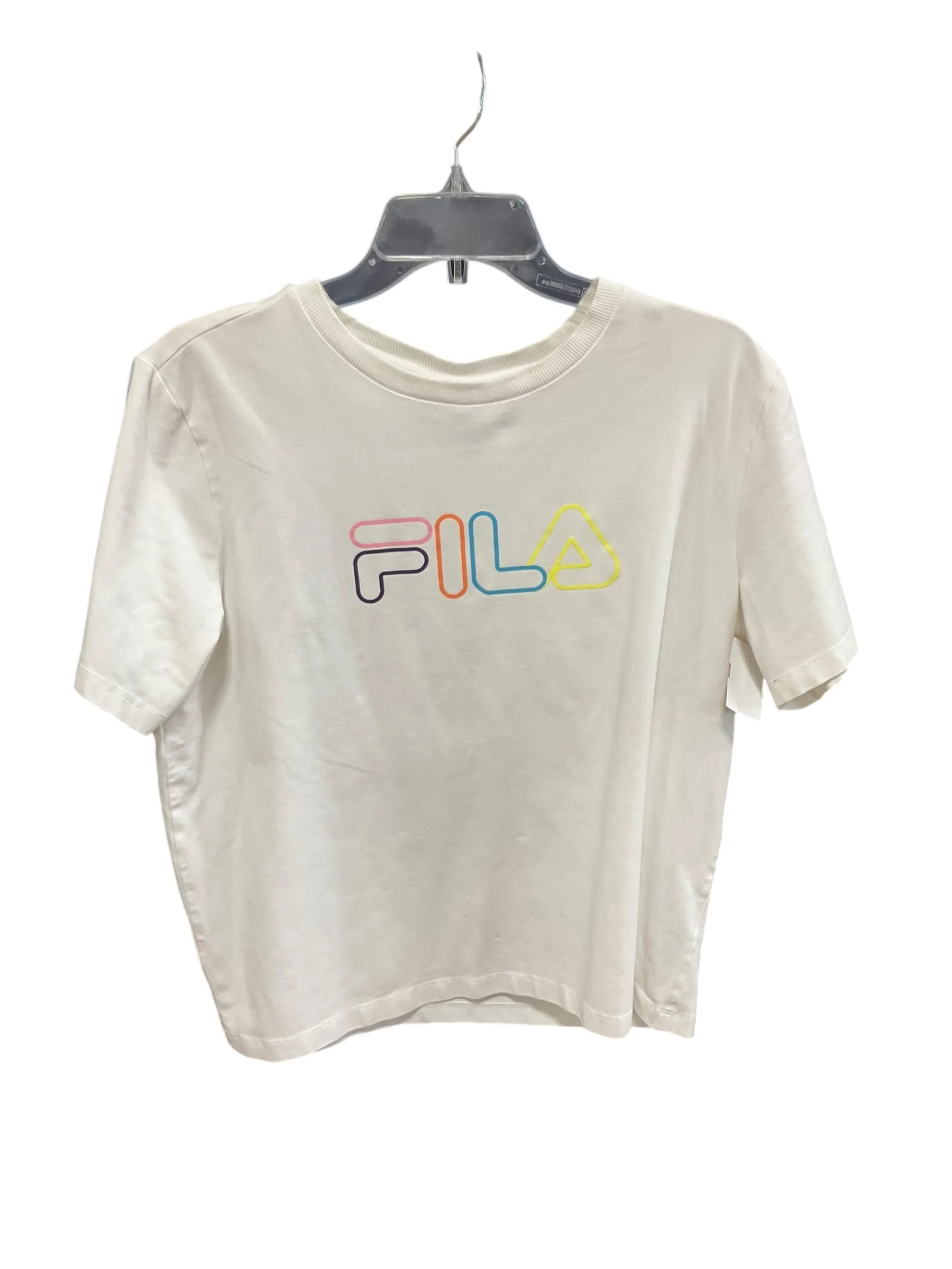 Athletic Top Short Sleeve By Fila In White, Size: L