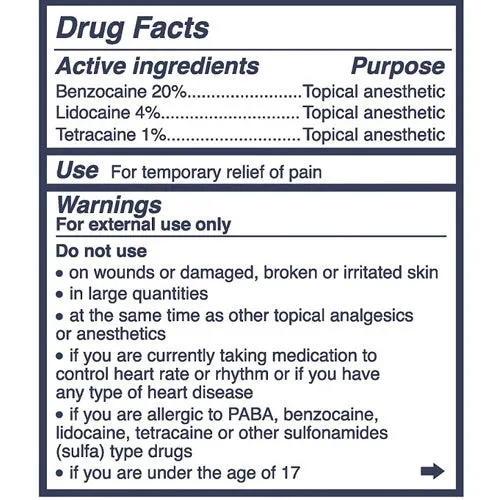 BLT Skin Cream with Benzocaine, Lidocaine and Tetracaine 30 gram Jar