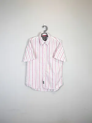 FILA Academy Shirt Men XL Pink White Striped Short Sleeve Collared Button Down