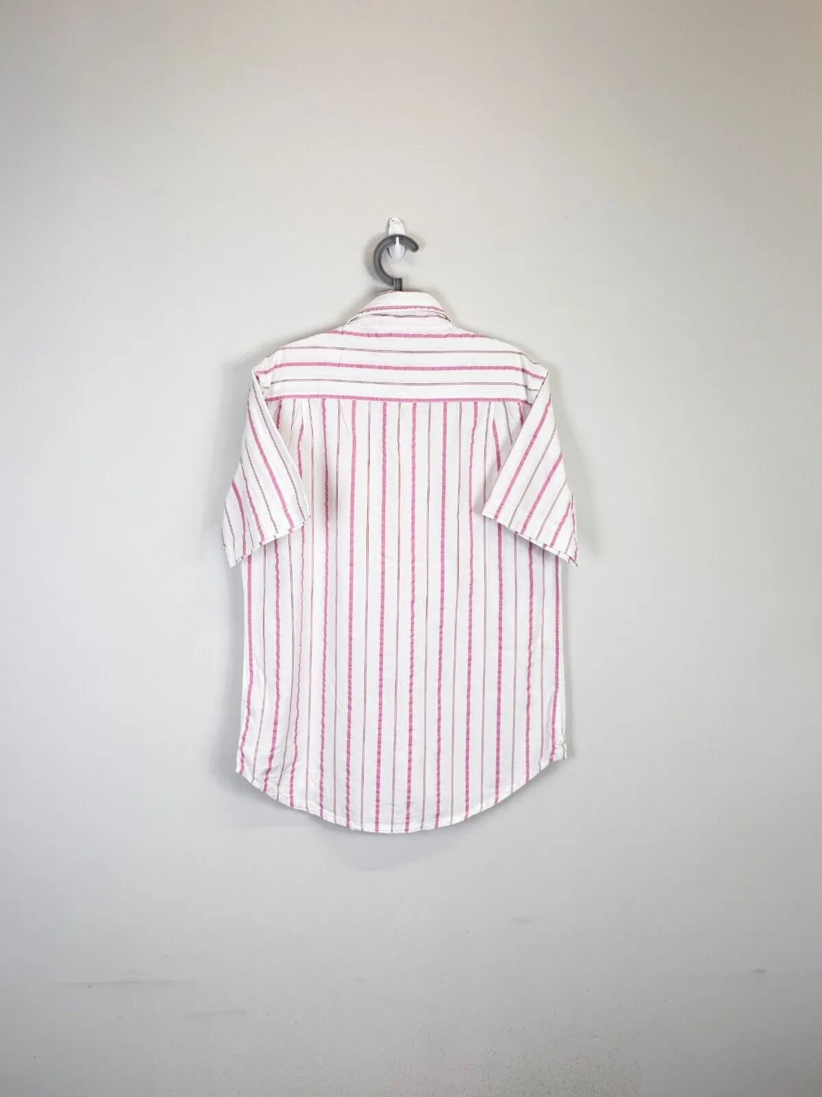 FILA Academy Shirt Men XL Pink White Striped Short Sleeve Collared Button Down