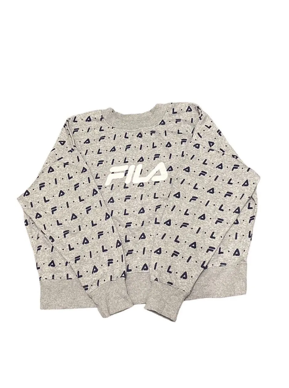 Fila Sweatshirt Grey Womens XL Cropped Patterned