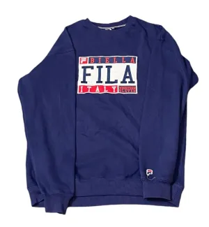 FILA Sweatshirt Men's XS Blue Fleece Lined Biella Italia Long Sleeve Pullover