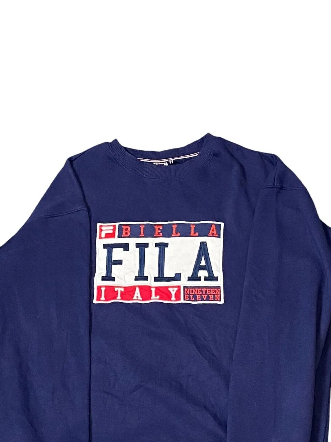 FILA Sweatshirt Men's XS Blue Fleece Lined Biella Italia Long Sleeve Pullover