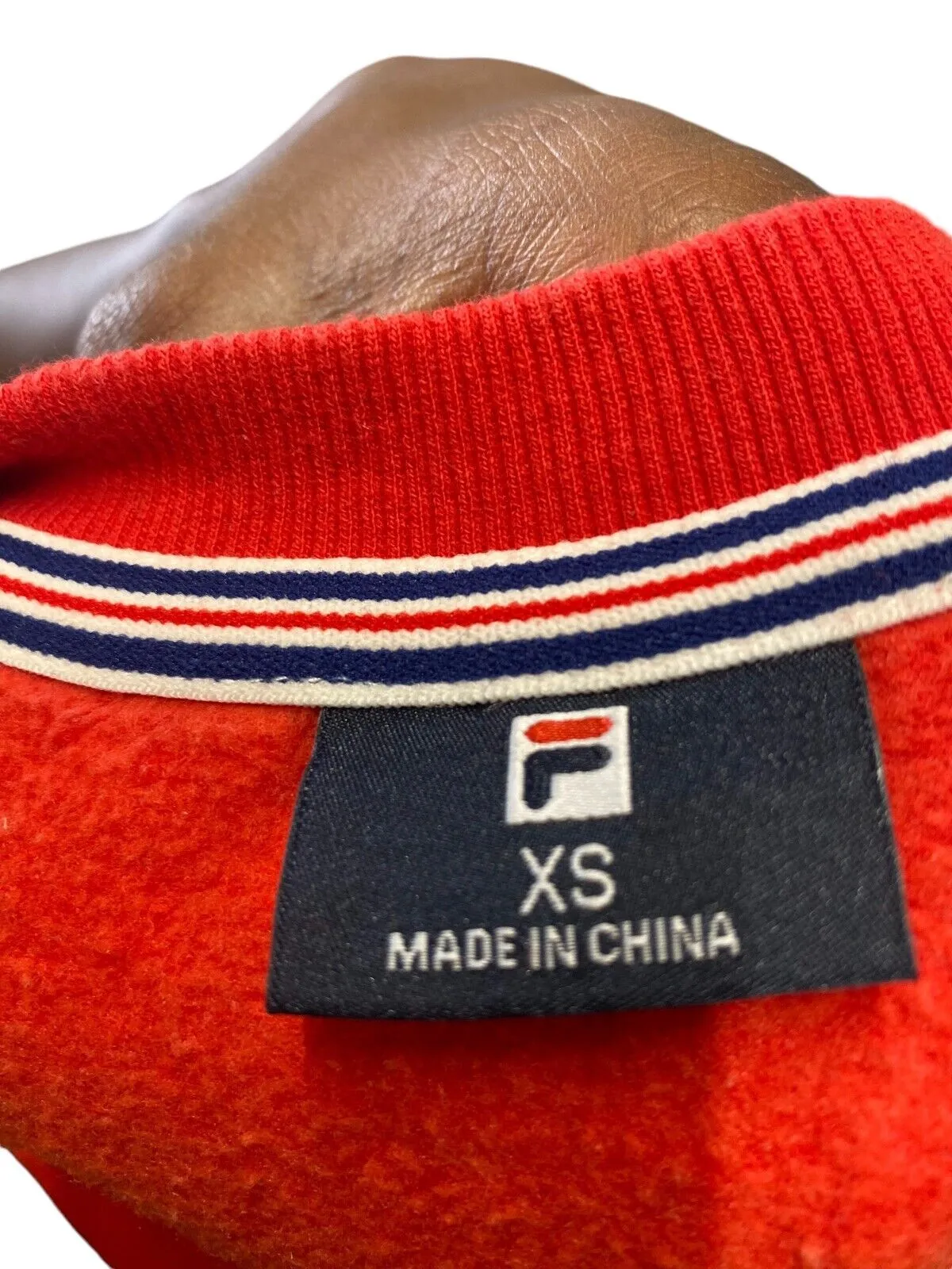 FILA Sweatshirt Men's XS Red Fleece Lined Long Sleeve Logo Crew Neck Pullover