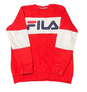 FILA Sweatshirt Men's XS Red Fleece Lined Long Sleeve Logo Crew Neck Pullover