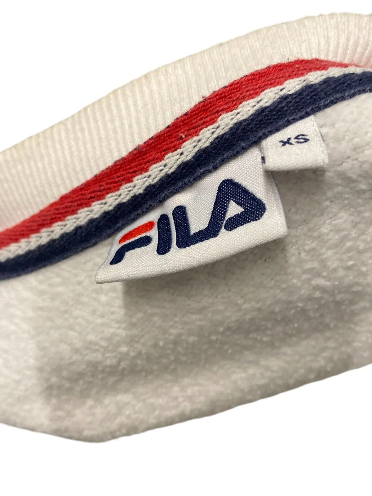 FILA Sweatshirt Men's XS White Fleece Lined Spell Out Long Sleeve Crew Pullover