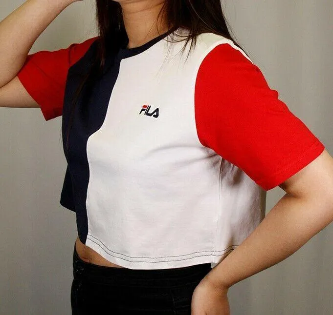 FILA Women's Navy Blue Three-Tone Cropped S/S T-Shirt (S03)