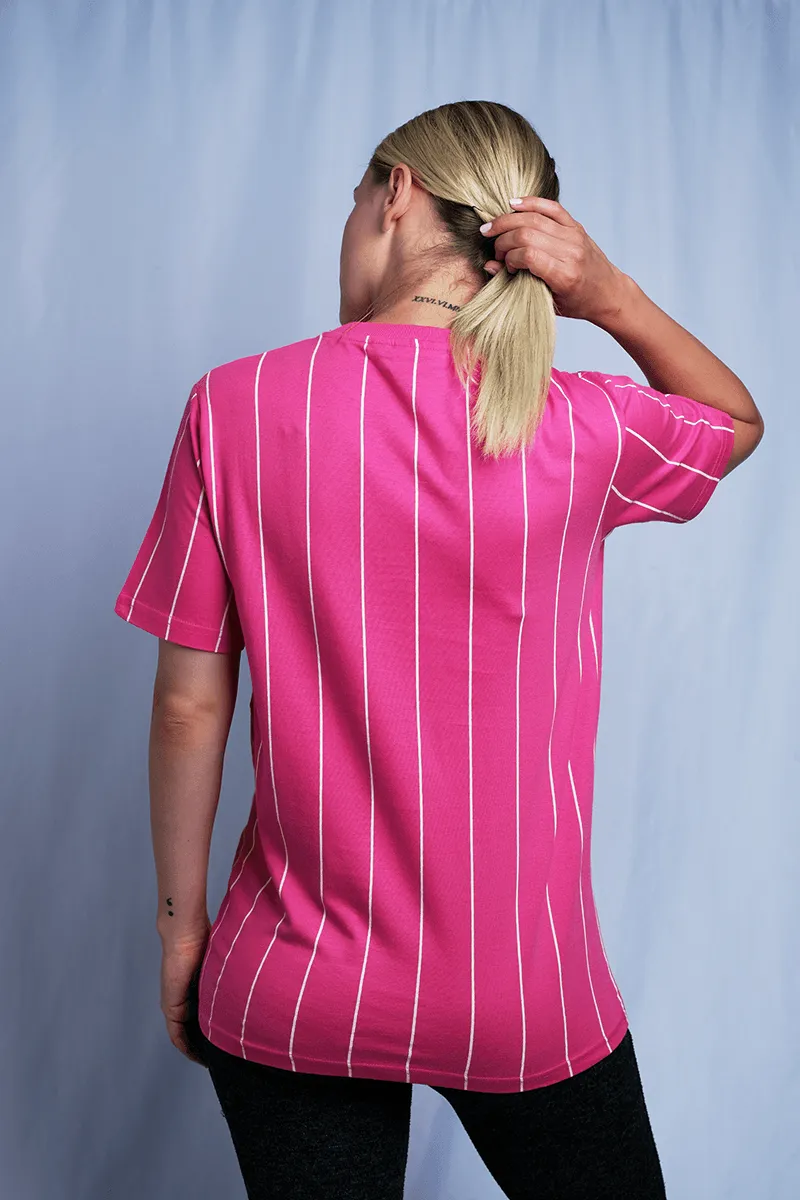 FILA Women's Pink & White Striped Logo S/S T-Shirt (163)