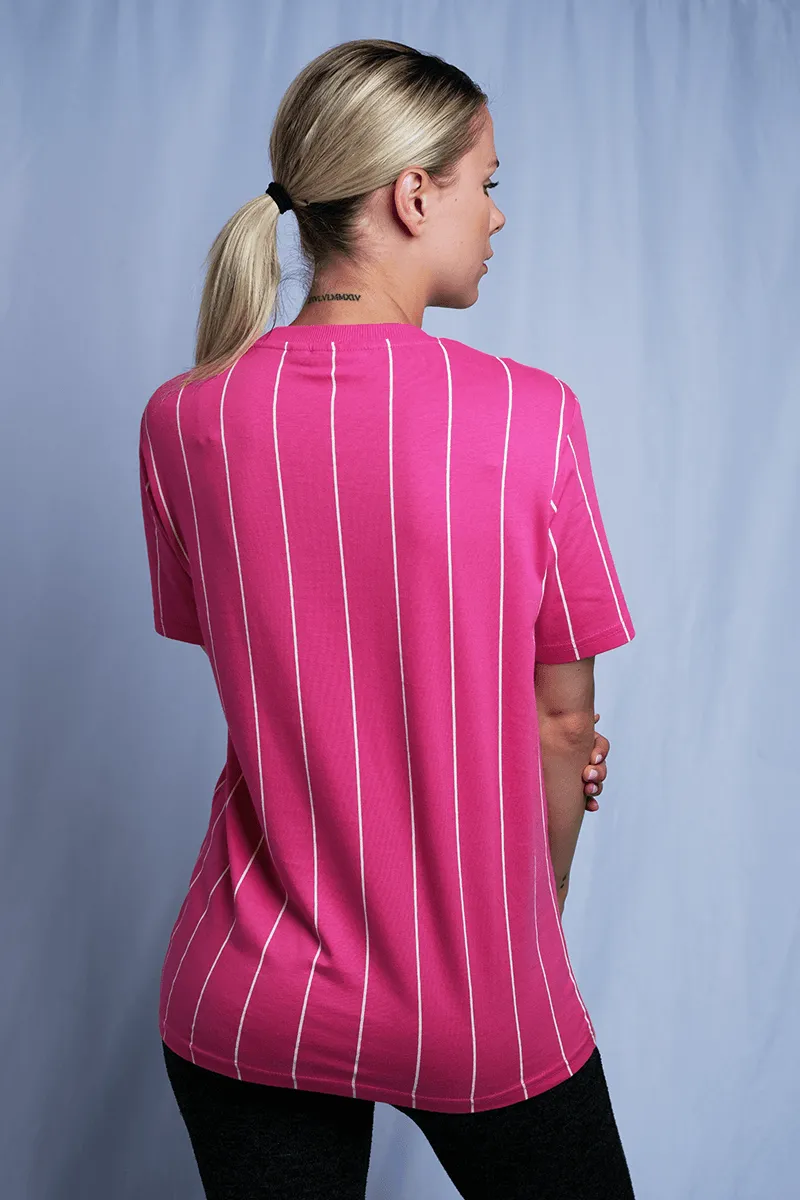 FILA Women's Pink & White Striped Logo S/S T-Shirt (163)