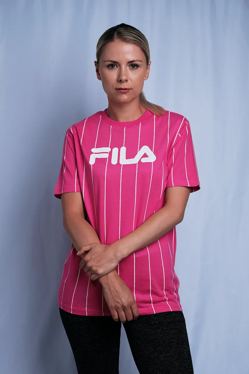 FILA Women's Pink & White Striped Logo S/S T-Shirt (163)