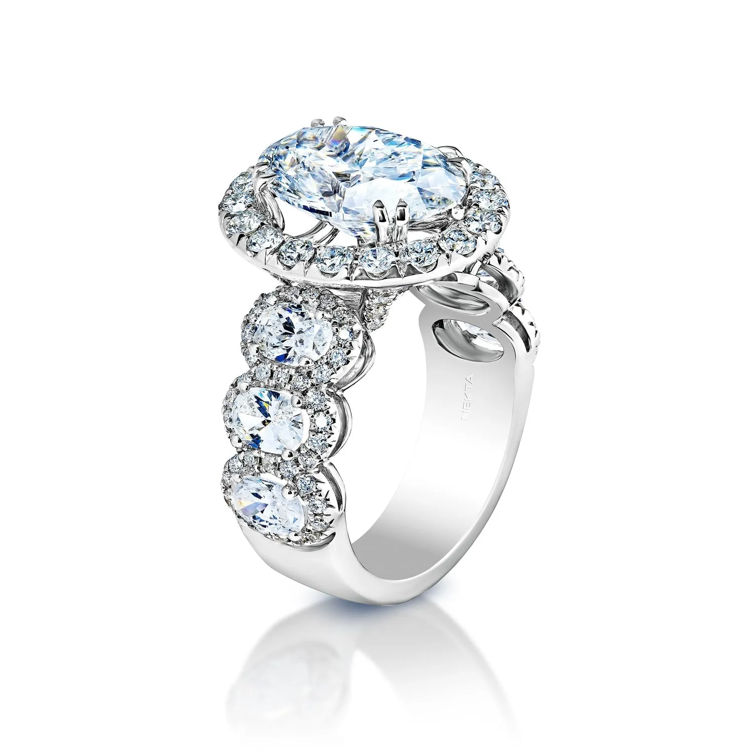 Lai 7 Carat G VS1 Lab-Grown Oval Cut Diamond Engagement Ring in 18 Karat White Gold. IGI Certified