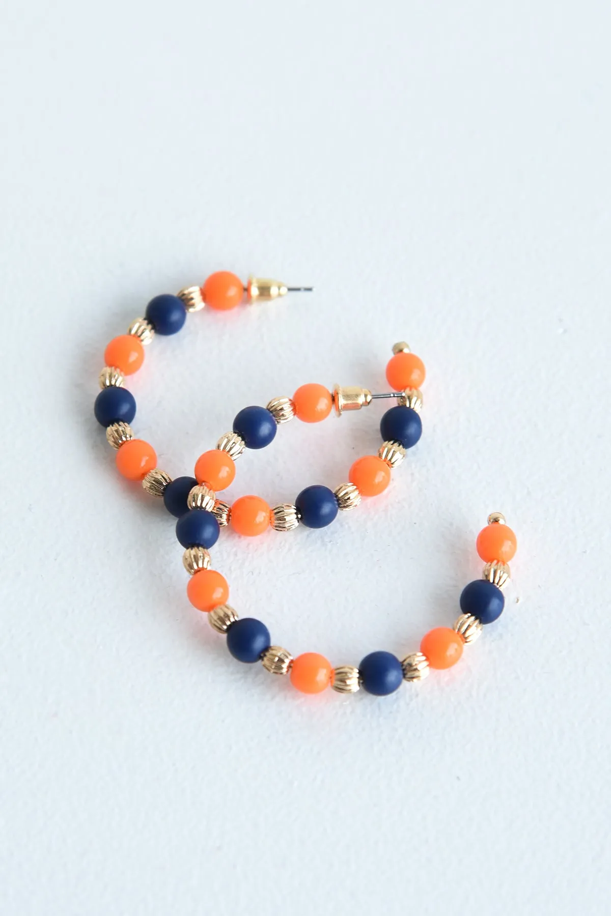 NAVY AND ORANGE BEAD HOOP EARRINGS