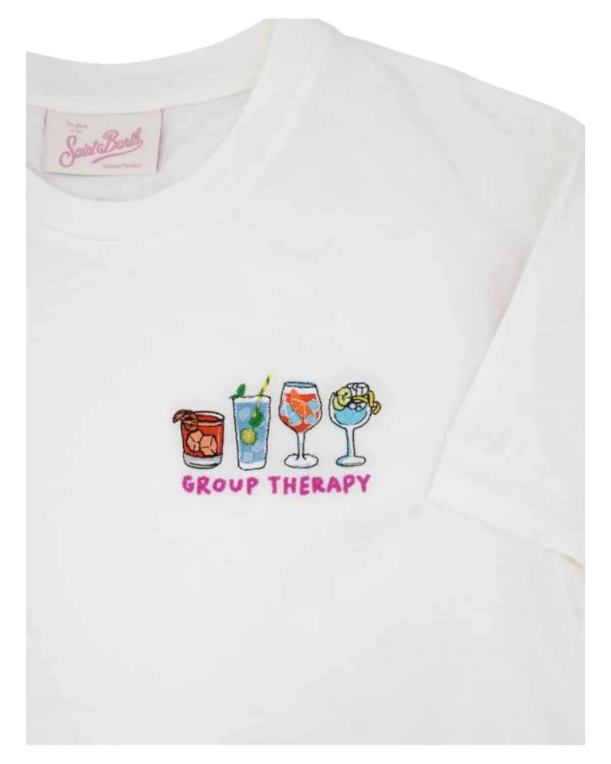T-shirt  Emilie bianca ricamata "Group Therapy"
