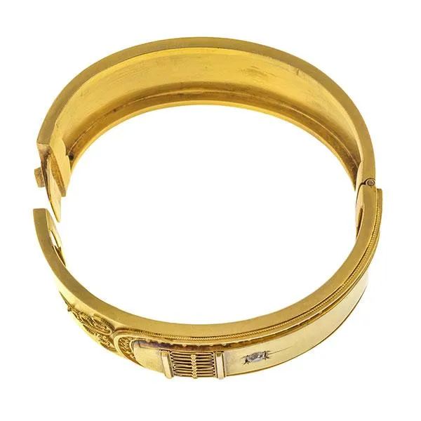 Victorian Etruscan Revival Diamond Bangle Bracelet