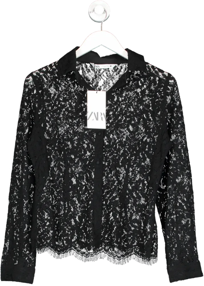ZARA Black Lace Blouse UK M