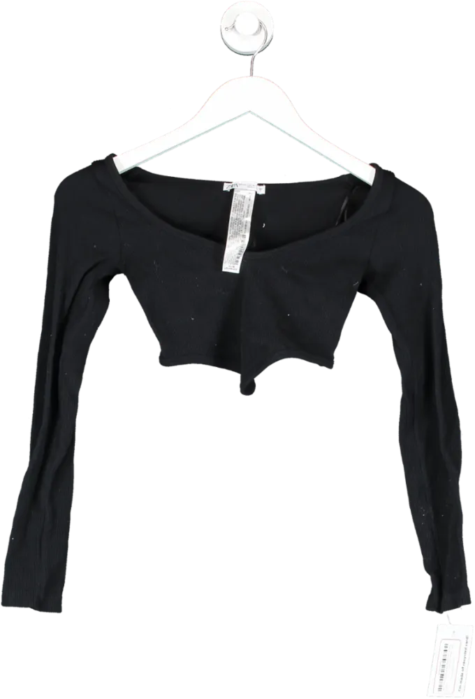 ZARA Black Ribbed Long Sleeve Top UK XS/S