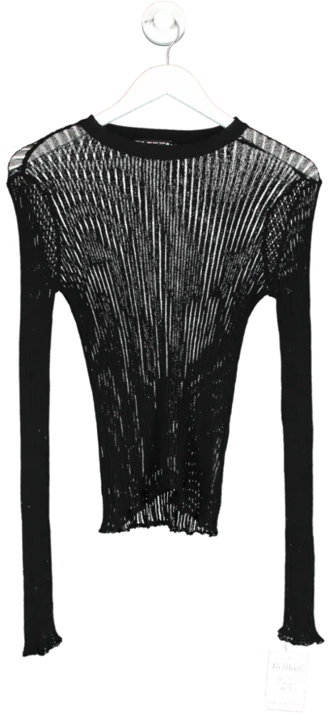 ZARA Black Semi-sheer Long Sleeve Top UK M