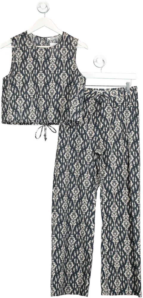ZARA Blue Cotton Top And Trouser Set UK S