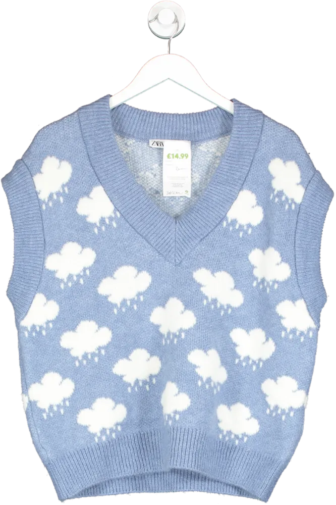 ZARA Blue Jacquard Knit Waistcoat UK S