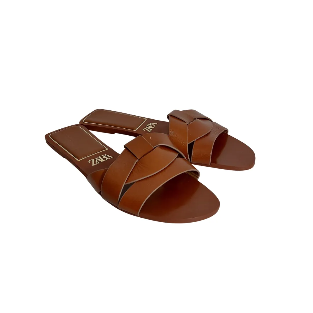 ZARA Brown Leatherette Slides | Like New |