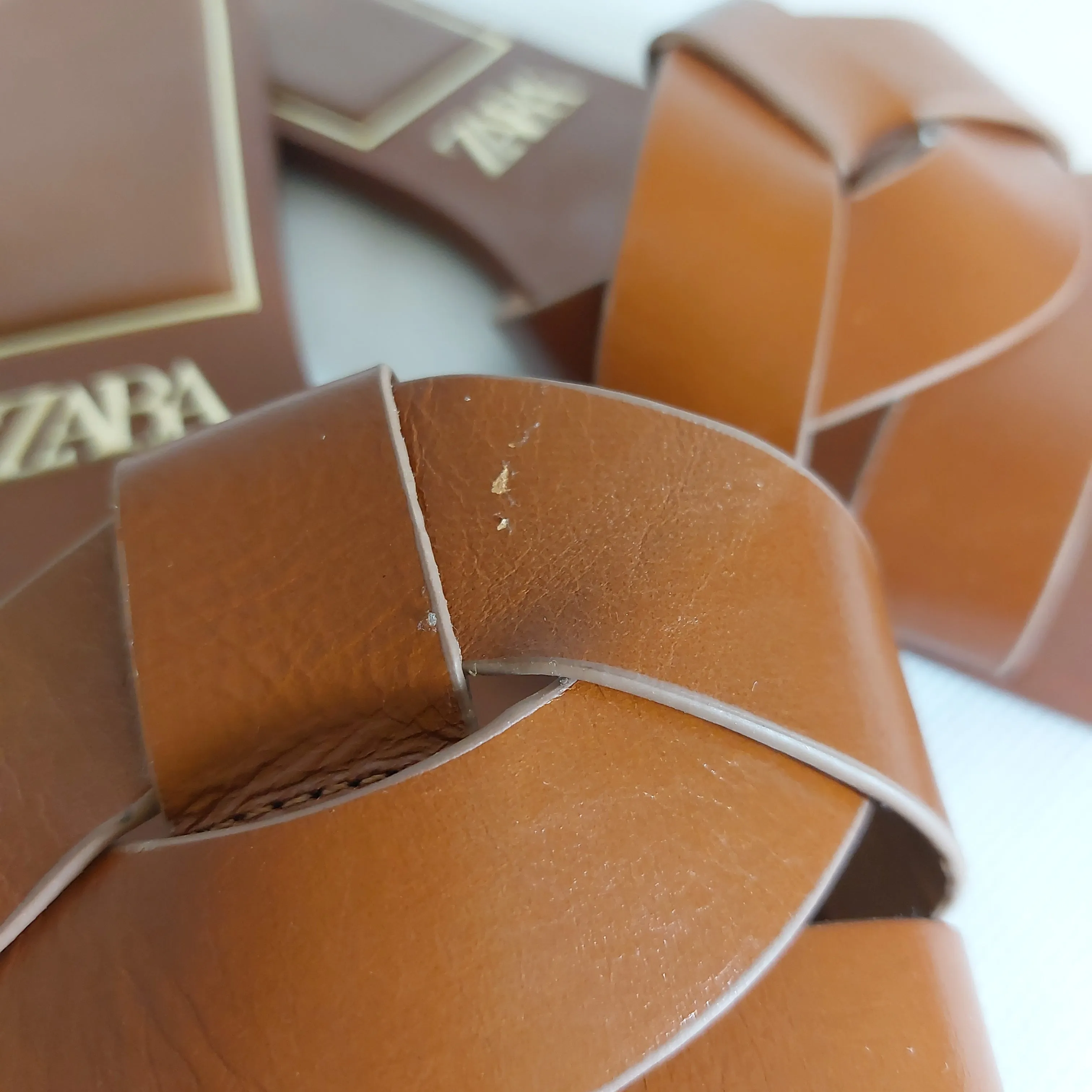 ZARA Brown Leatherette Slides | Like New |