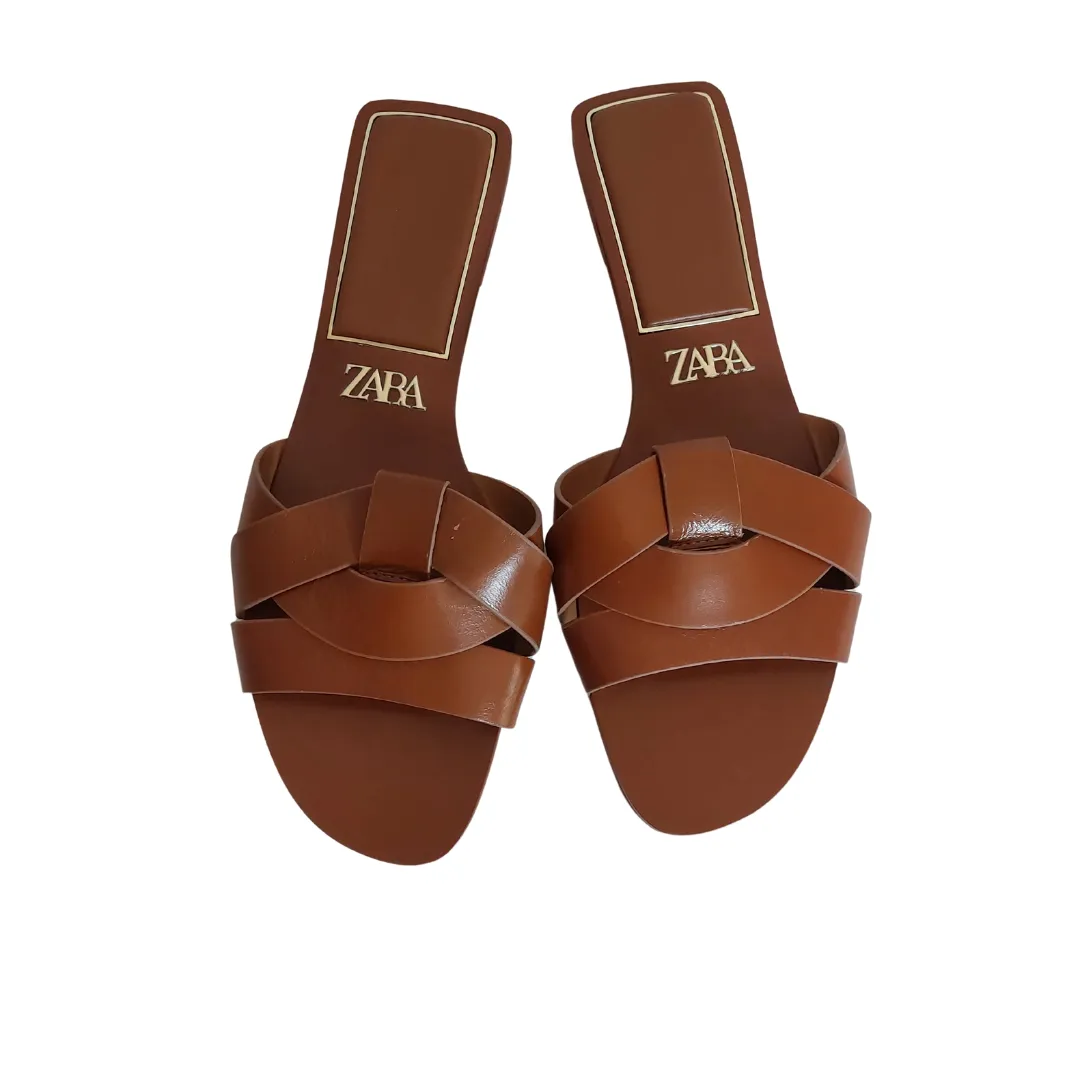 ZARA Brown Leatherette Slides | Like New |
