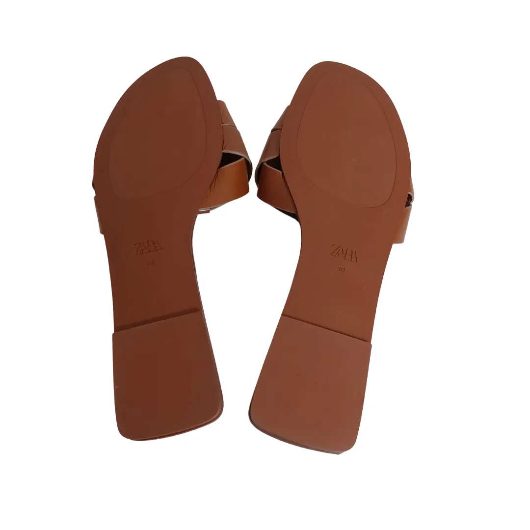 ZARA Brown Leatherette Slides | Like New |