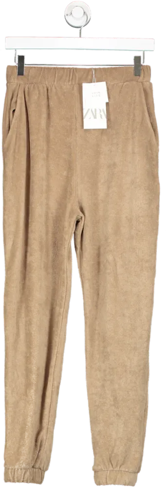 ZARA Brown Terry Towelling Joggers UK S