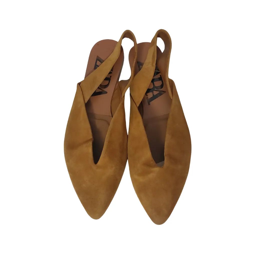 ZARA Camel Suede Pointed Sling-back Flats | Pre Loved |
