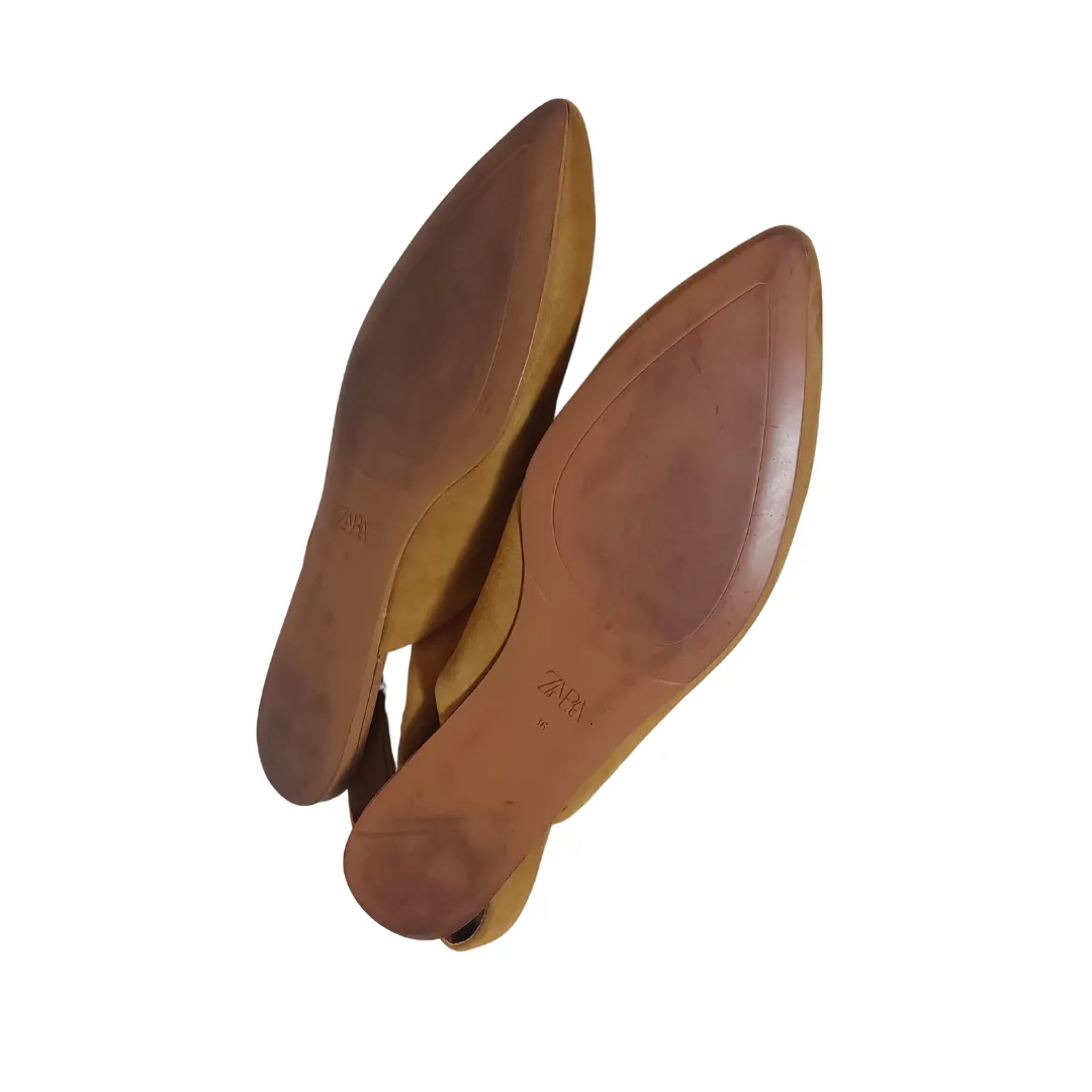 ZARA Camel Suede Pointed Sling-back Flats | Pre Loved |