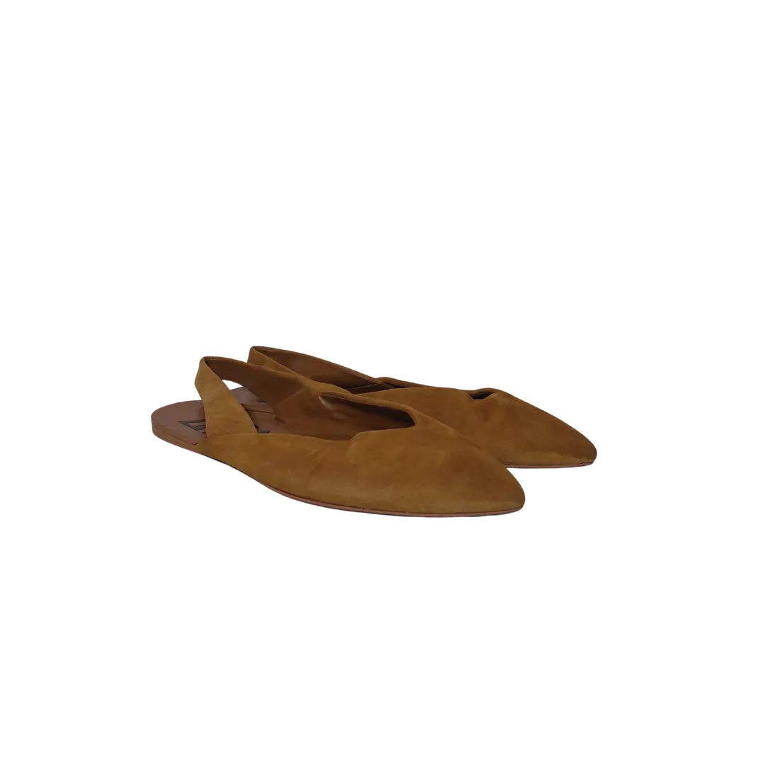 ZARA Camel Suede Pointed Sling-back Flats | Pre Loved |