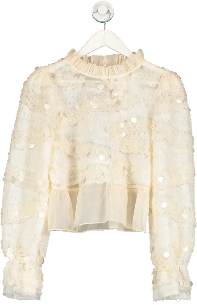 ZARA Cream Sequin Embellished Blouse UK M