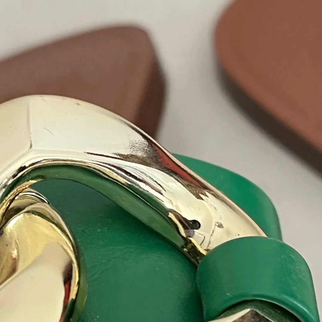 ZARA Green & Gold Metal Flat Slides | Gently Used |