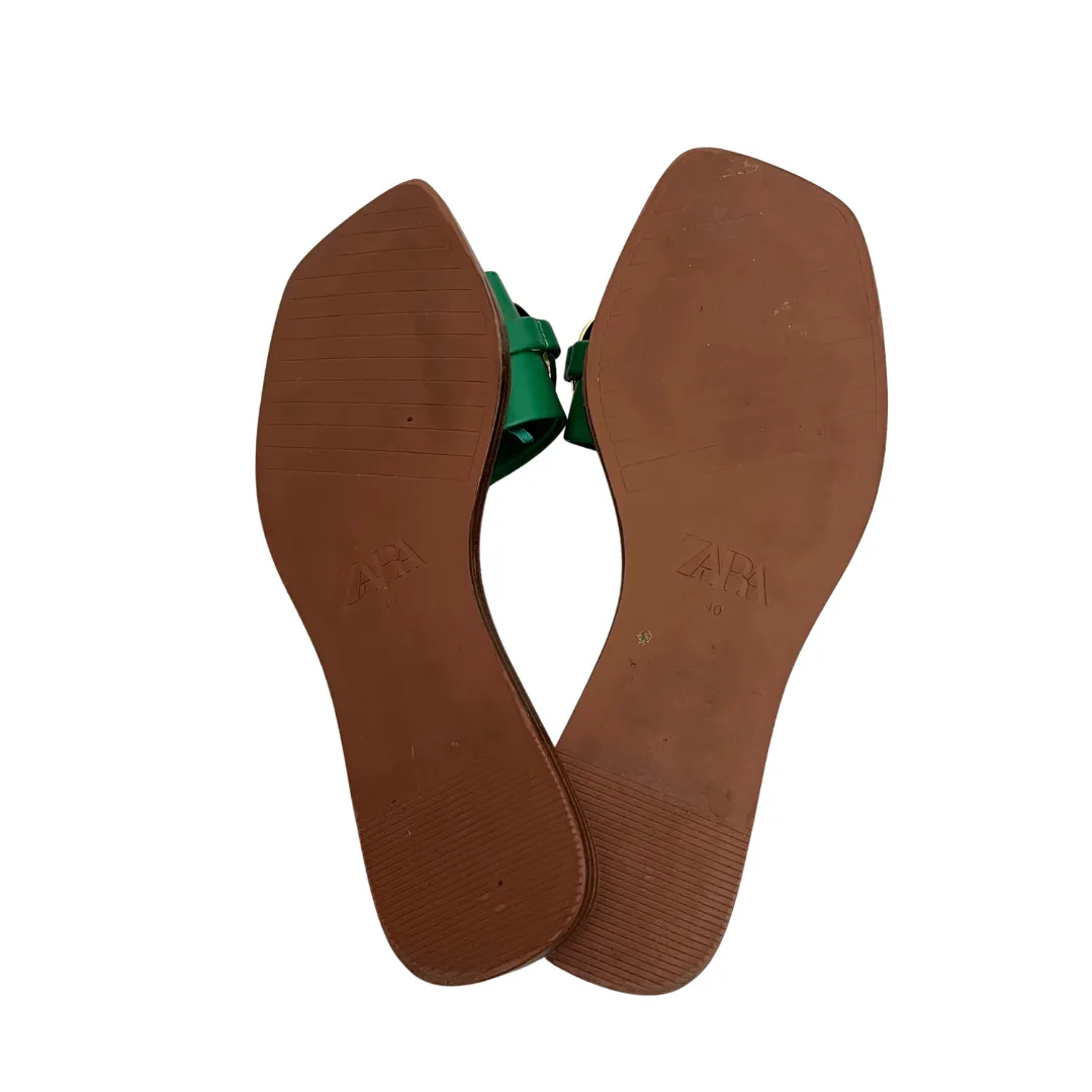 ZARA Green & Gold Metal Flat Slides | Gently Used |