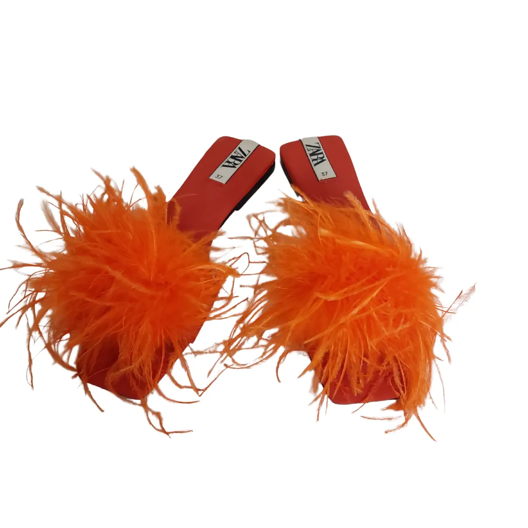 ZARA Orange Feather Slides | Gently Used |
