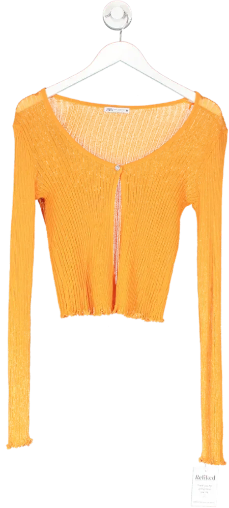 ZARA Orange Fine Knit Cardigan UK XS