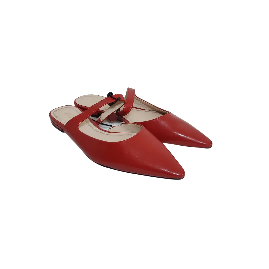 ZARA Red Pointed Leatherette Mary Jane Flats | Brand New |