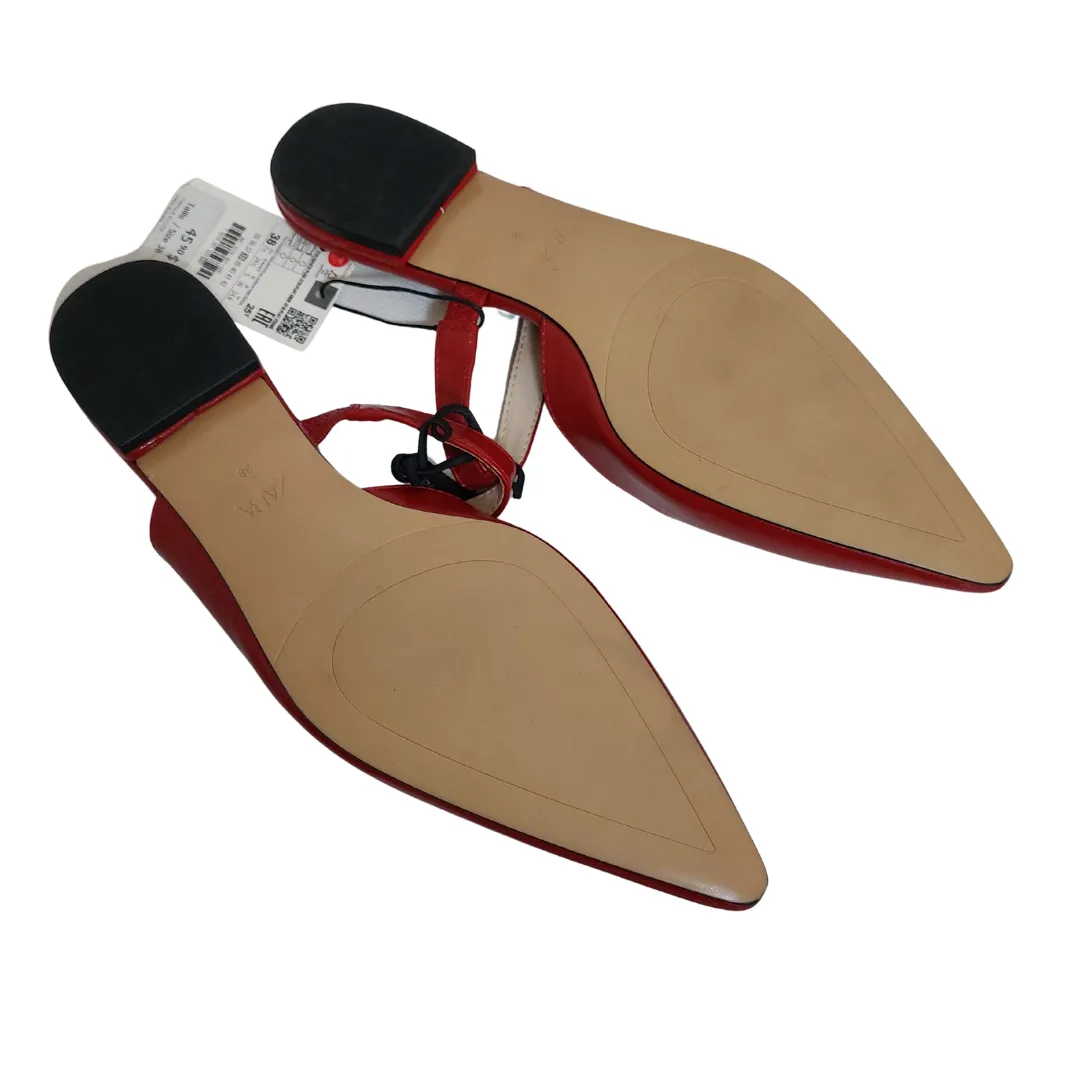 ZARA Red Pointed Leatherette Mary Jane Flats | Brand New |