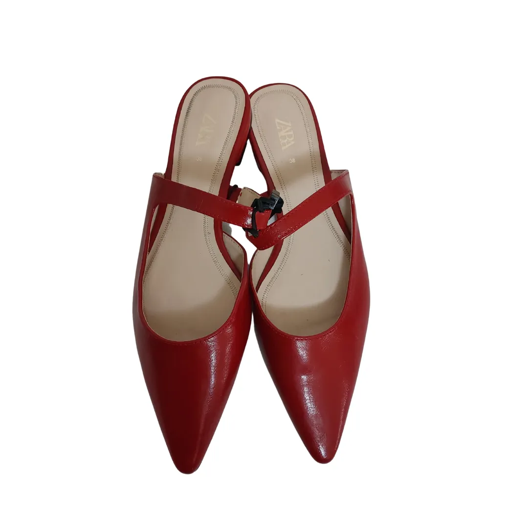 ZARA Red Pointed Leatherette Mary Jane Flats | Brand New |