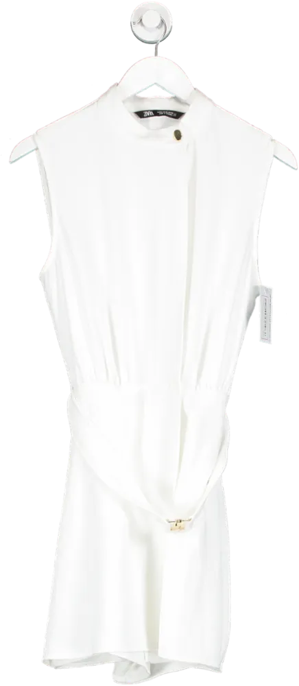 ZARA White Sleeveless Belted Playsuit UK M
