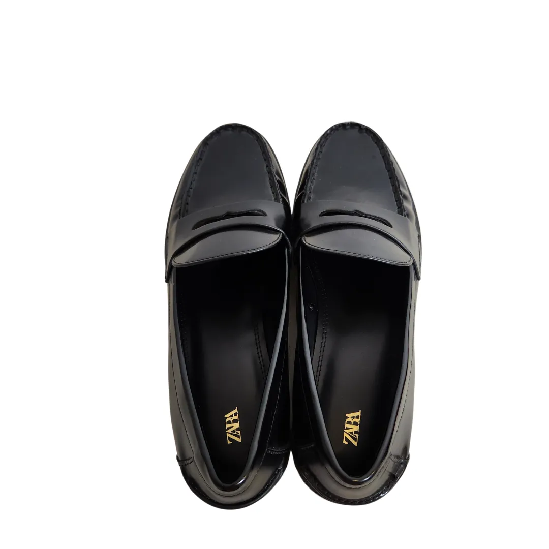ZARA Women's Black Slip-on Penny Loafers | Like New |
