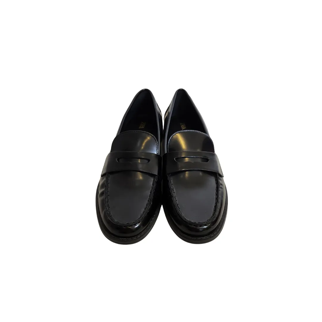 ZARA Women's Black Slip-on Penny Loafers | Like New |